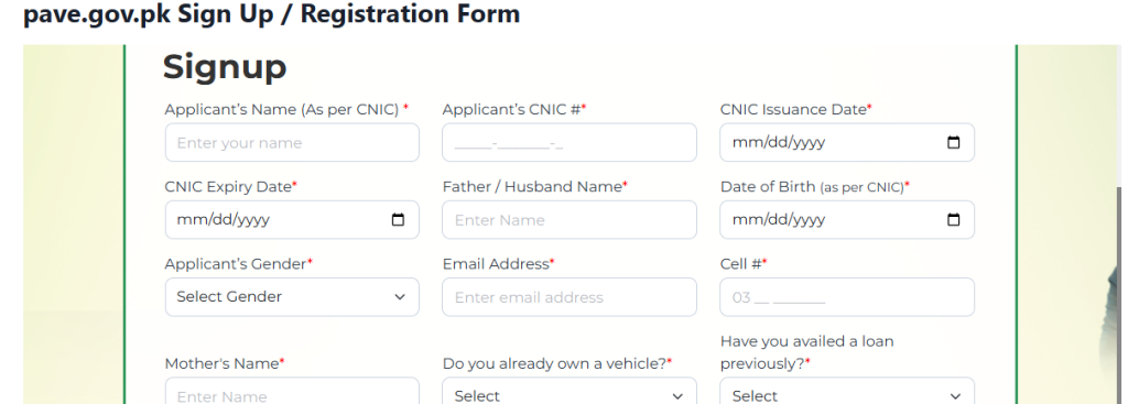 PAVE Sign Up process